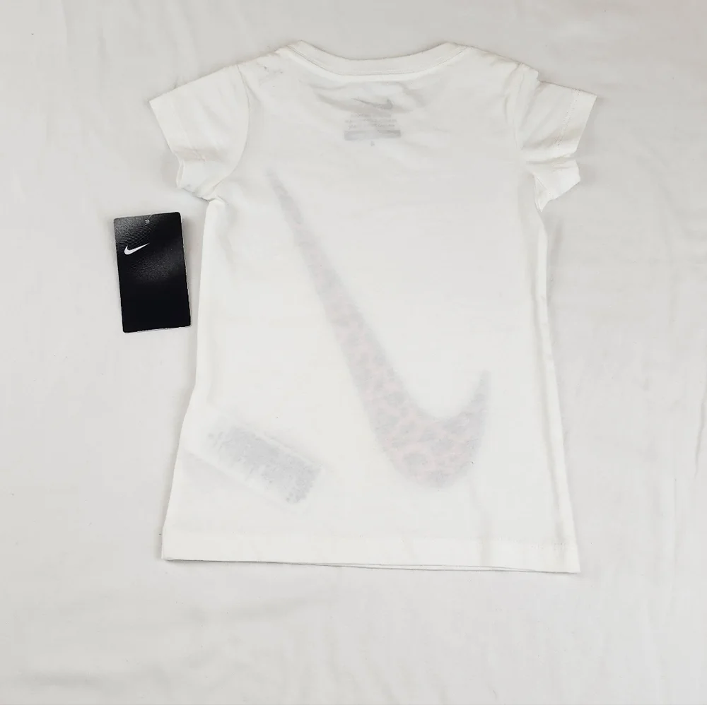 Nike White T-Shirt with Pink Leopard Swoosh